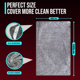 Towelogy® MEGA Car Drying Towel - XXL Microfibre For Cars Super Absorbent Extra Large 100x60cm - Holds Upto 7 lbs For Rapid Drying Towel Car Detailing