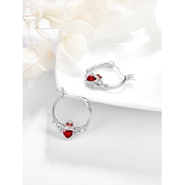 Dreamboat Sterling Silver Claddagh Earrings for Women Celtic Knot Irish Clover Earrings Dangle Earrings Hook Red January Birthstone Irish Jewelry for Mom Mother, Large, Sterling Silver, Cubic Zirconia