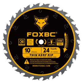 FOXBC 10-Inch Thin Kerf Ripping Table Saw Blade for Wood Cutting, 24-Tooth FTG, 5/8-Inch Arbor