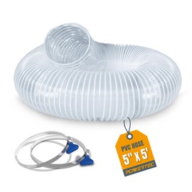 POWERTEC 5" x 5' PVC Flexible Dust Collection Hose with 2pcs Stainless Steel Key Hose Clamps for Woodworking and Garage, Wood Shop Dust Collection System, Planer, Cyclone Dust Separator (70394)