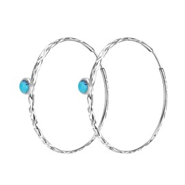 SHEAISRS Turquoise Circle Endless Hoop Earrings for Women White Gold Plated Sterling Silver Hoop Earrings 50mm