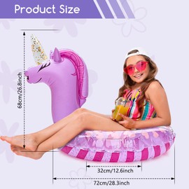 WenYa 28 Inch Unicorn Inflatable Floats Rings for Kids, Girls Unicorn Inflatable Pool Rings with Glitter for Kids Swimming Pool Water Sports (Purple)