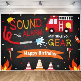 WODJR Fireman Birthday Backdrop Fireman Party Decoration Firetruck Banner Firetruck Backdrop Firetruck Party Decorations Firefighter Party Decorations for Firemen Firetruck Birthday Party Decorations