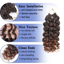 Mebeli GoGo Curl Crochet Hair,10inch Pre Looped Water Wave Beach Curl Ocean Wave Crochet Braiding Hair,8pcs Box Braids Short Curly Crochet Hair for Black Women (10inch,#T30)