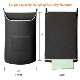 SAVERHO XL Hanging Laundry Hamper Bag, Black Door Hanging Hamper with Large Openging Hanging Laundry Hamper Storage Bag Large Size 36X22 Inch (Black)