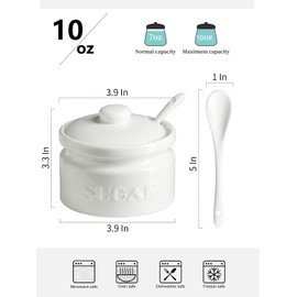 Gomakren White Sugar Bowl, Sugar Container with Lid and Spoon 10oz, Ceramic Sugar Jar for Kitchen, Coffee Bar, Countertop - Modern Farmhouse Kitchen Decor