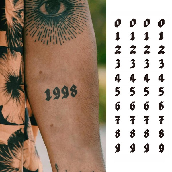 WEEKINK Custom Gothic Number Temporary Tattoos - Personalized Fake Tattoo