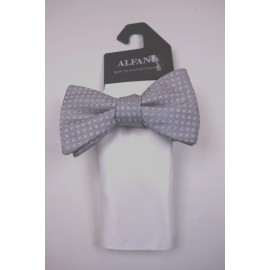 ALFANI Gray Geo Geometric Bow Tie & Solid White Pocket Square NEW