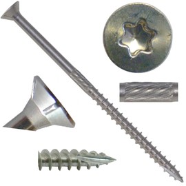 #9 x 3" Silver Star Stainless Steel Wood Screw Torx/Star Drive Head (1 Pound - 84 APX. Screws) -  Grade 305 Stainless Steel Torx/Star Drive Wood Screws