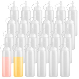 MAQUITA 24 Pcs Plastic Condiment Squeeze Bottles Squeeze Leak Proof Multipurpose Squirt Bottles with Twist Top Cap for Sauces Ketchup BBQ Syrup Dressings Paint Grilling Crafts Olive Oil Arts