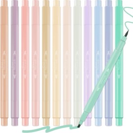 ZURABINI Soft Pastel Highlighters, 12 PCS Assorted Colors, Dual Tip Chisel & Fine, No Bleed, Perfect for Journaling, Notes, School & Office