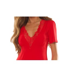 Selente Sweet Dreams Charming Short or Long Nightdress / Negligee with Lace (Made in EU), Short sleeve red lace