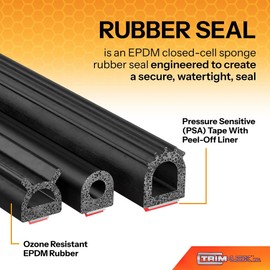 Trim-Lok D-Shaped Rubber Seal – .53” Height, .75” Width, 100’ Length – EPDM Foam Seal w/HT (General Acrylic) Pressure-Sensitive Adhesive – Weatherproofing for Doors/Windows on Cars,Trucks,RVs,Boats