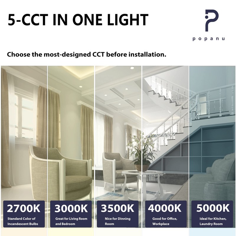 POPANU Canless Recessed Gimbal Downlight Rotatable-Spotlight 5 CCT 3 Inch