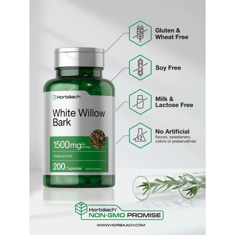 Horbäach White Willow Bark Capsules | 1500mg | 200 Count