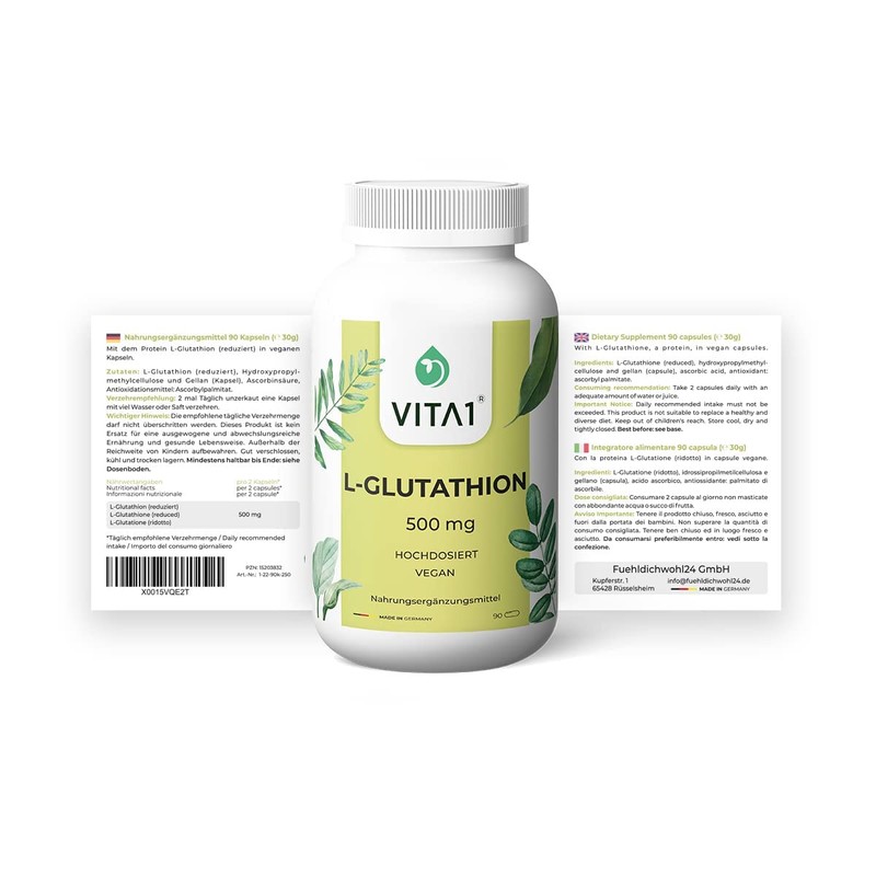 Vita 1 L-Glutathione 500 mg (per 2 capsules), 90 capsules