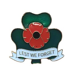 St Patrick's Day Celtic Three Shamrock Leaf Red Poppy Lest We Forget Pin Badge Brooch