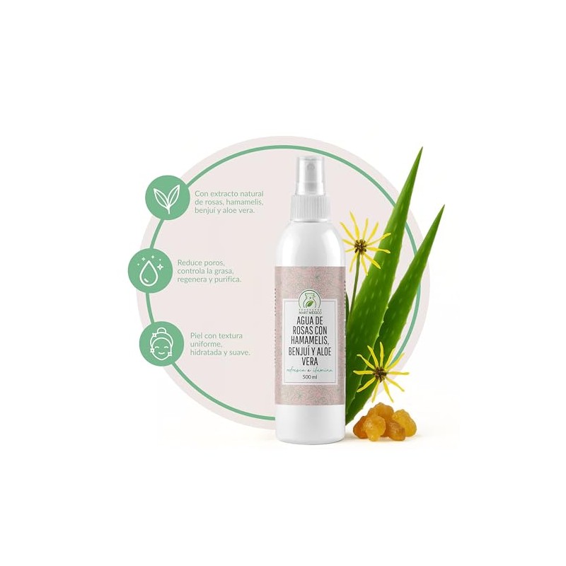 Agua De Rosas Con Hamamelis, Benjuí Áloe Vera Hidratante Facial