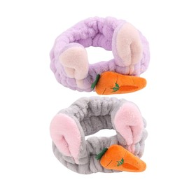 COLLBATH Makeup Headband Rabbit Ears Soft Plush Spa Headwrap Elastic Hair Band Carrot for Women Random Color