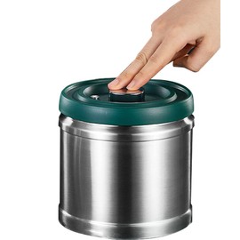 Mekeran Sealed Coffee Canister with Vacuum Pump, 1.6L Stainless Steel Canister with Button for Vacuum or Loosen for Storing Coffee Beans, Coffee Grounds, Tea and Nuts etc.