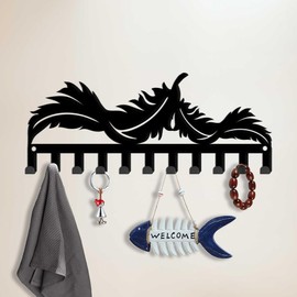 SUPERDANT Feather Key Hook Horseshoe Key Holder Feather Decorative 11 Hooks Metal Key Organizer Home Storage Hooks Wall Mounted Entryway Key Hooks Key Hanger for Dog Leash Kitchen Living Room