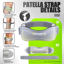 Halloscume 2 Pcs Silicone Patellar Tendon Support Strap Ergonomic Pad for Patellar Tendon Support Adjustable Non-slip Patella Band Stabilizer Knee Brace for Jumpers Knee Tendonitis Ball Sports