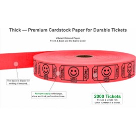 Tacticai 2000 Raffle Tickets, Smile, Red (8 Color Selection), Single Roll, Ticket for Events, Entry, Class Reward, Fundraiser & Prizes
