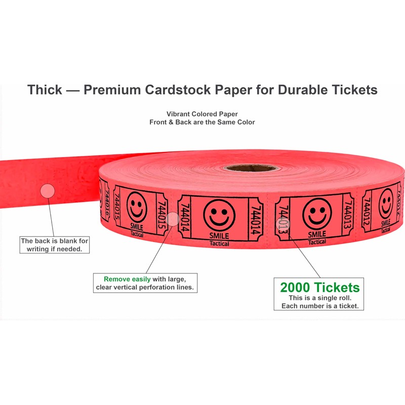 Tacticai 2000 Raffle Tickets, Smile, Red (8 Color Selection), Single