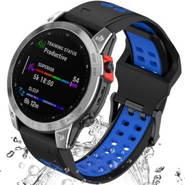 Miimall Compatible for Garmin Fenix 7S Bands, 20mm Width Strap Soft Silicone Sport Waterproof Strap Band for Garmin Fenix 7S/7S Solar/7S Sapphire Solar/6S/6S Pro/5S/5S Plus(Black, Blue)