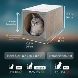 360° Cardboard Cat Scratcher Tunnel & House – Durable Cat Cave, Bed & Scratching Post with Catnip, Indoor Cat Condo & Hideout, greywood