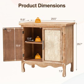 RoyalCraft Sideboard Buffet Kitchen Storage Cabinet, Solid Wood Credenza Accent Cabinet, Cupboard Console Table with 2 Craved Decorated Doors for Dining Room, Living Room, Hallway (Natural)