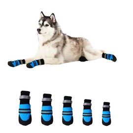 Udebohe Dog Boots for Outdoor and Indoor(4 PCs), Anti-Slip Waterproof Dog Shoes with Reflective Strips, Adjustable Dog Socks Paw Protector for Medium Large Dogs