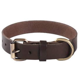 Genuine Leather Dog Collar Adjustable Super Soft Real for Small, Medium Large and Extra Large Breed Dog Collars Brown. (M)