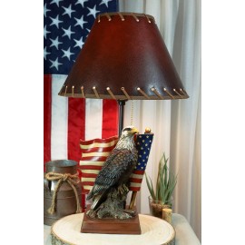 Ebros GIft Patriotic Bald Eagle With American Flag Memorial Table Lamp Figurine 19" Tall