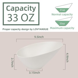 LOVYANXUE Salad Bowls, 4 Packs Serving Bowl, Compostable 33 Ounce Pasta Bowls, Elegant White Angled Bowl for Salad, Pasta, Soup, Prep, Ideal for Home and Restaurant