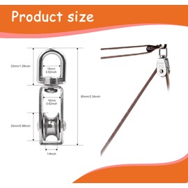 2 Pack M25 Single Pulley Block,Single Block Cable, Duty Stainless Steel Shells,Silver Pulley Hanging Wire for Washing Line/Rope,Safe Loading Up To 150KG