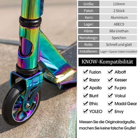 110 mm Scooter Replacement Wheels - 2 Pieces 110 mm Scooter Wheels with ABEC-9 Bearings - Aluminium 88A Stunt Scooter Wheels for Apollo Albott Hudora Fuzion