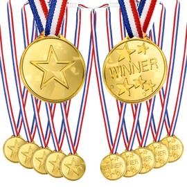 OWill 12 Golden Plastic Winner Medals With Ribbon Necklace For Performances, Competitions and Party Gifts,Sports Day Medals for Children,Adults,Kids Medals