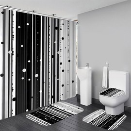 AZHM Black and White Dotted Pearl Shower Curtain Sets,4pcs Bathroom Sets with Shower Curtains and Rugs and Accessories with 12 Hooks