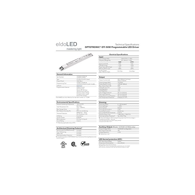 eldoLED *2743X3 OPTOTRONIC Programmable Linear 50 Watts Constant Current LED