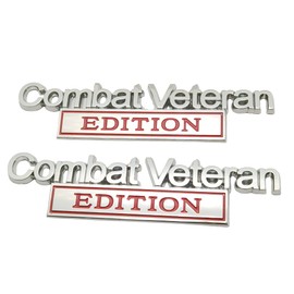 HJKK Combat Veteran Edition Emblem Car Decals, Warrior Soldier 3D Metal Material Sticker, Combat Veteran Letters Raised Metal Fenders Decal Car Badges,2PCS (Silver/Red)