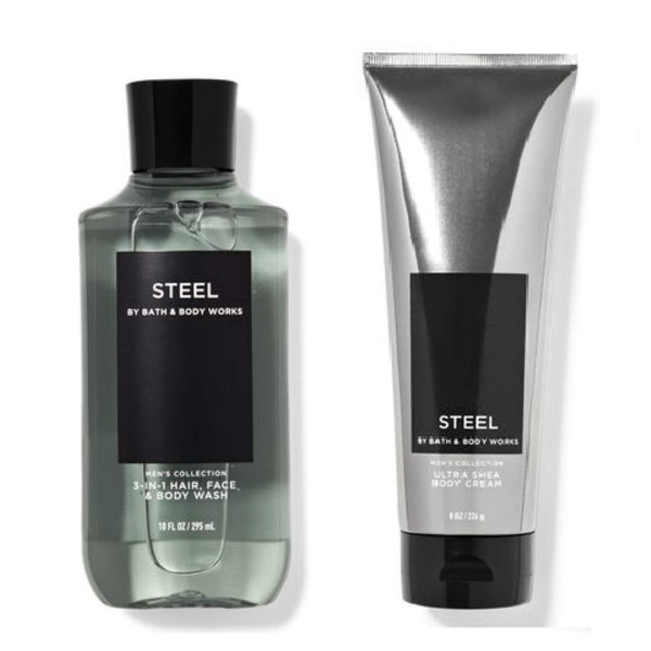 Bath and Body Works – Acero – Para Hombres – Ultra Shea Body Cream y 3 en 1 para el cabello, cara y cuerpo – Tamaño completo – (edición 2020)