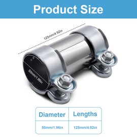 Double Clamp Exhaust Clamp Diameter 50 mm x 125 mm, Exhaust Clamp Stainless Steel Pipe Connector, Exhaust Clamps with Double Clamp, Exhaust Universal Exhaust Clamp Pipe Connector