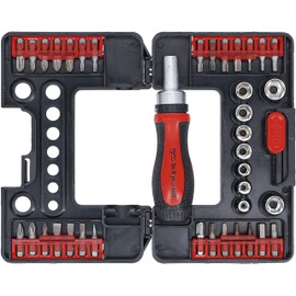 Kraftmann 20138 Socket Spanner Set with Ratchet Twist Handle for Bits Reversible 38 Pieces