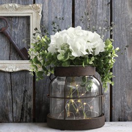 Farmhouse Glass Lantern Vase Vintage Flower Vases with Plants Hydrangea Lights Rustic Floral Arrangement Centerpieces Home Decor Hostess Housewarming Gift