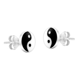 Classic Balance of Life Yin Yang Symbol 8 mm .925 Sterling Silver Post Stud Earrings
