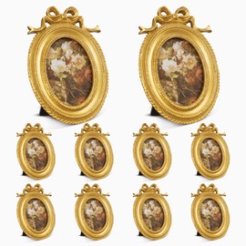 Vicenpal 10 Pcs Tiny Picture Frame Small Picture Frames Vintage Oval Frames Gold Vintage Baroque Ornate Antique Resin Oval Table Display for Home Wedding