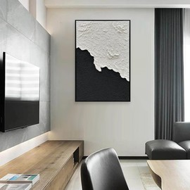 NANKAI Art Hand-Painted Thick Texture Black and White Minimalist Oil Painting 36x24 inches Home Wall Art Deco Oil Painting (with Solid Wood Exterior Frame)