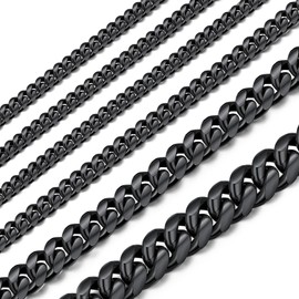 Cuban Link Chain Necklace Men Jewelry Gift 6mm 30 inch Long Black Curb Chain Necklace