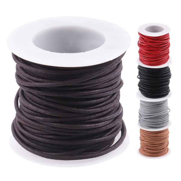 Swpeet 1 Roll 2mm x 11Yard Deep Retro Color Leather Rope, Crafts Round Cowhide, Jewelry Leather Cord, Natural Rawhide Rope for Jewelry Making, Shoelaces, Braided Bracelets, Versatile Applications